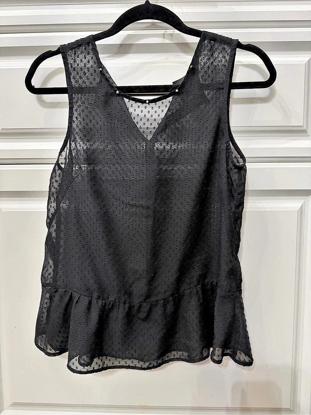 H&M Black sheer Polka Dot Peplum Top S